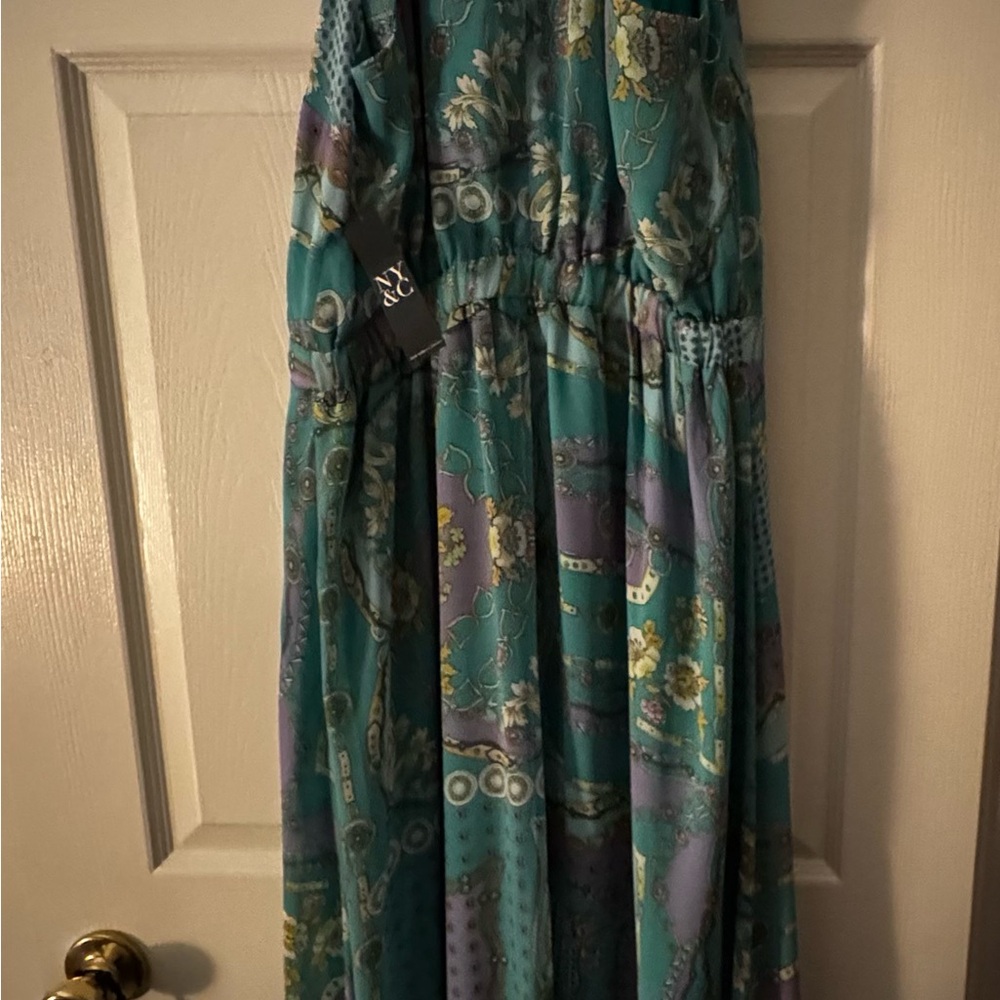 New York & Company Teal and Purple Floral Dress